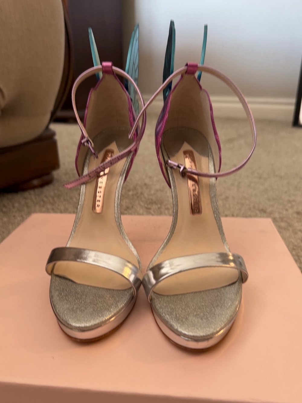 Sophia Webster/Chiara platform Iridescent Pink, silver,green,gold Butterfly-Heel